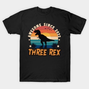 Kids Three Rex 3rd Birthday Boy Third Dinosaur 3 Year Old T-Shirt